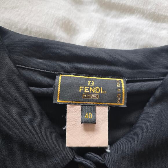 Vintage Fendi Polo Shirt Size 40/ M FF Logo Button Black Long Sleeve Cropped - Picture 4 of 8